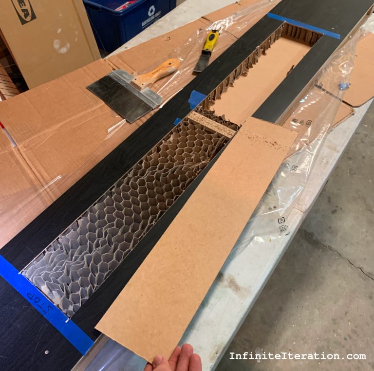Lack shelf cut open and partially hollowed out