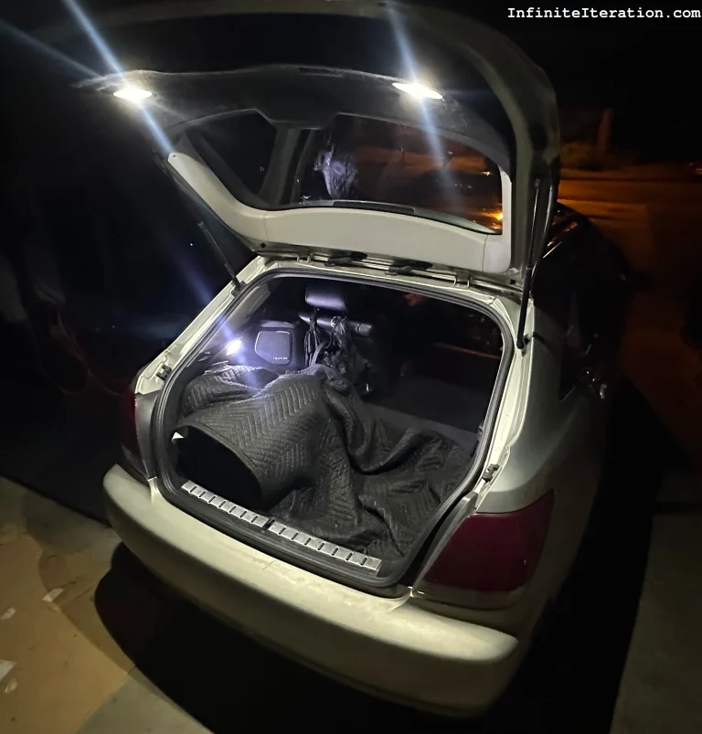 IS300 Sportcross with trunk open, showing custom lights inside hatch